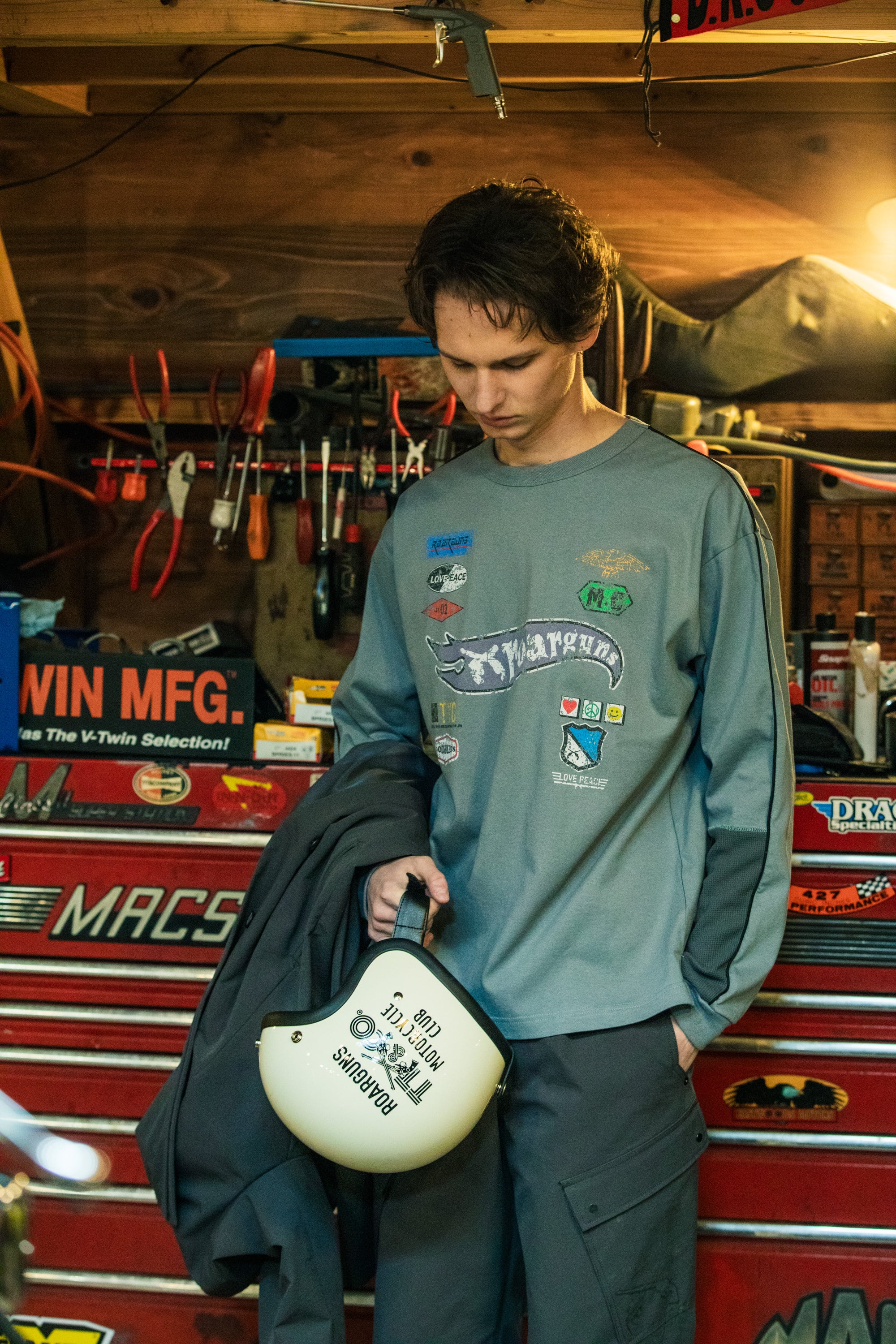 将图片加载到图库查看器，INKJET PRINT LONG SLEEVE T-SHIRT / GRAY