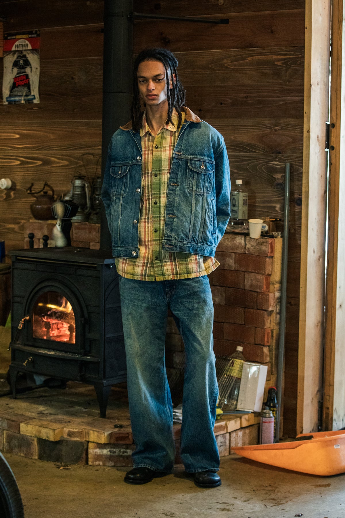 VINTAGE WASH DENIM WIDE PANTS / BLUE