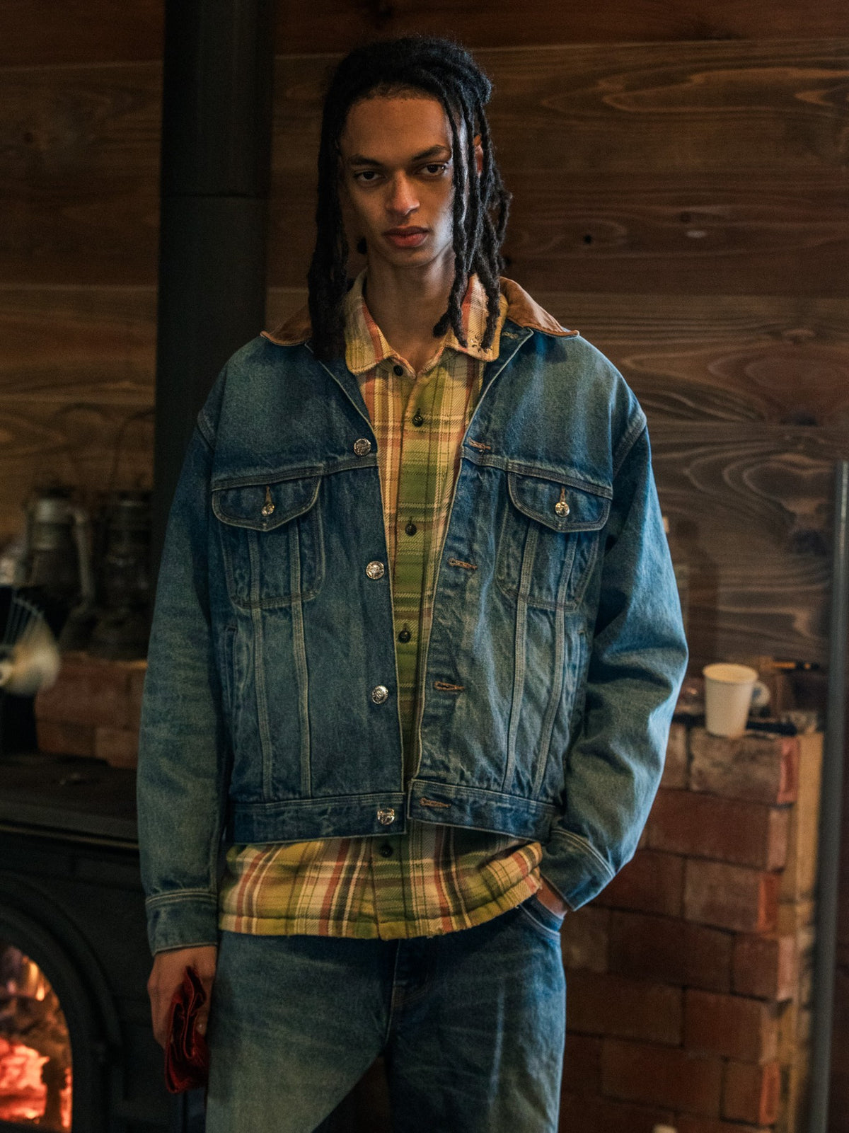VINTAGE WASH DENIM JACKET SWAROVSKI / BLUE