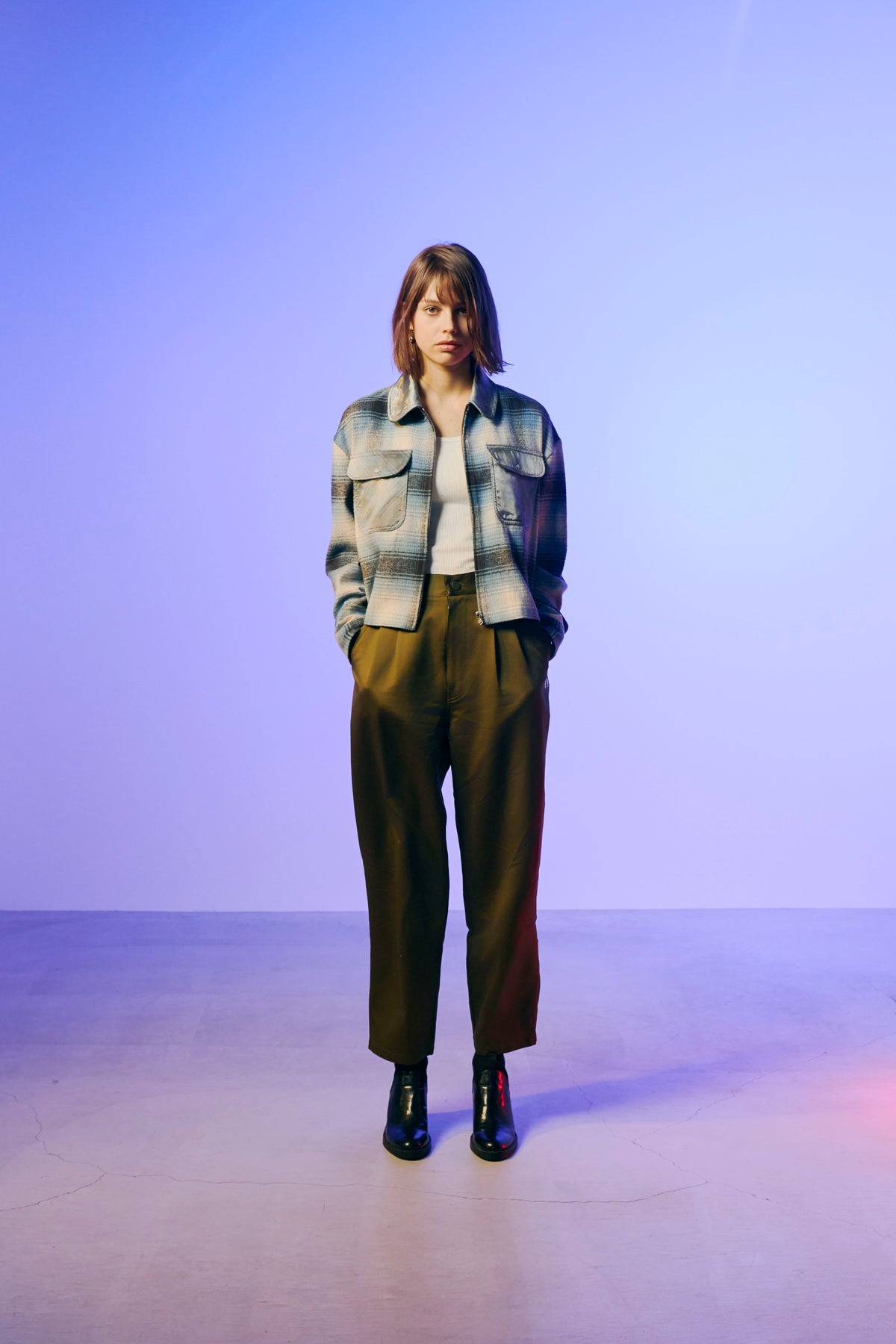 WOMENS SILK CHECK JACKET / SAX BLUE