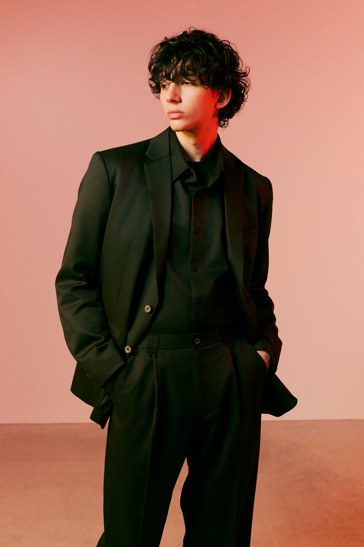 CROSS JACQUARD WOOL PANTS / BLACK