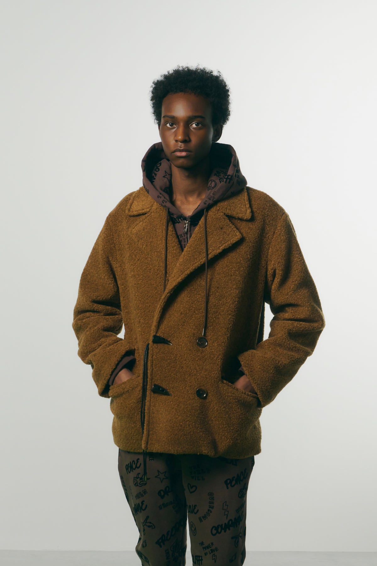 POODLE FUR HORN TOGGLE P-COAT / BROWN