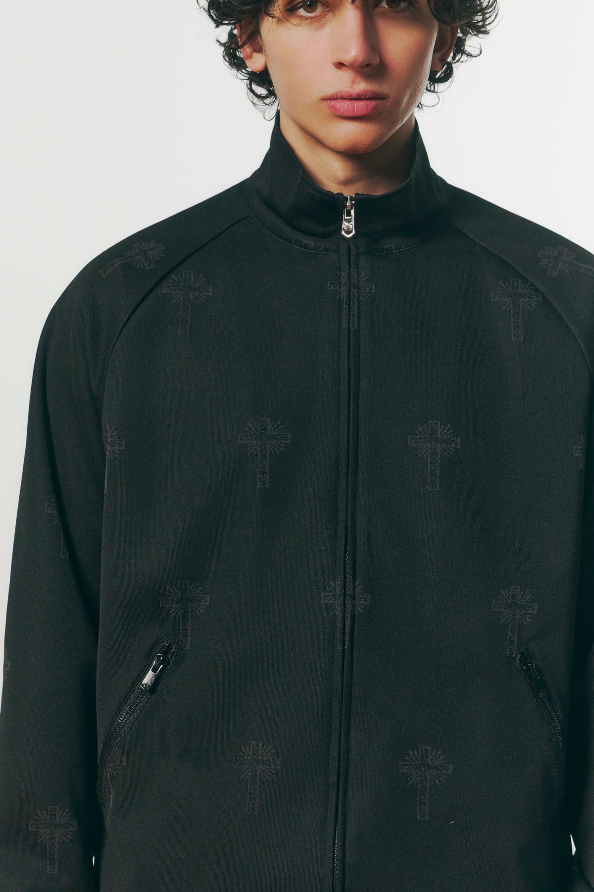 CROSS JACQUARD JERSEY TRACK JACKET / BLACK