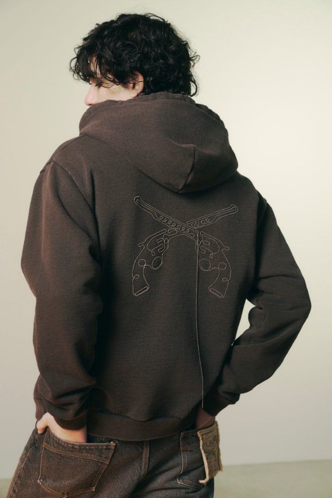 CROSSSGUN CHAIN EMBROIDERY HOODIE / BROWN