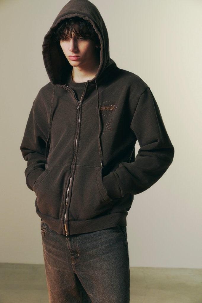 CROSSSGUN CHAIN EMBROIDERY HOODIE / BROWN