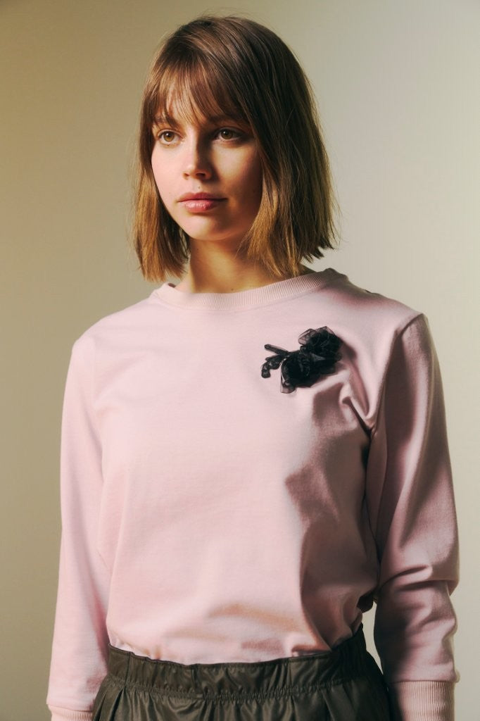 WOMENS ORGANDY FLOWER L/S T-SHIRT / PINK