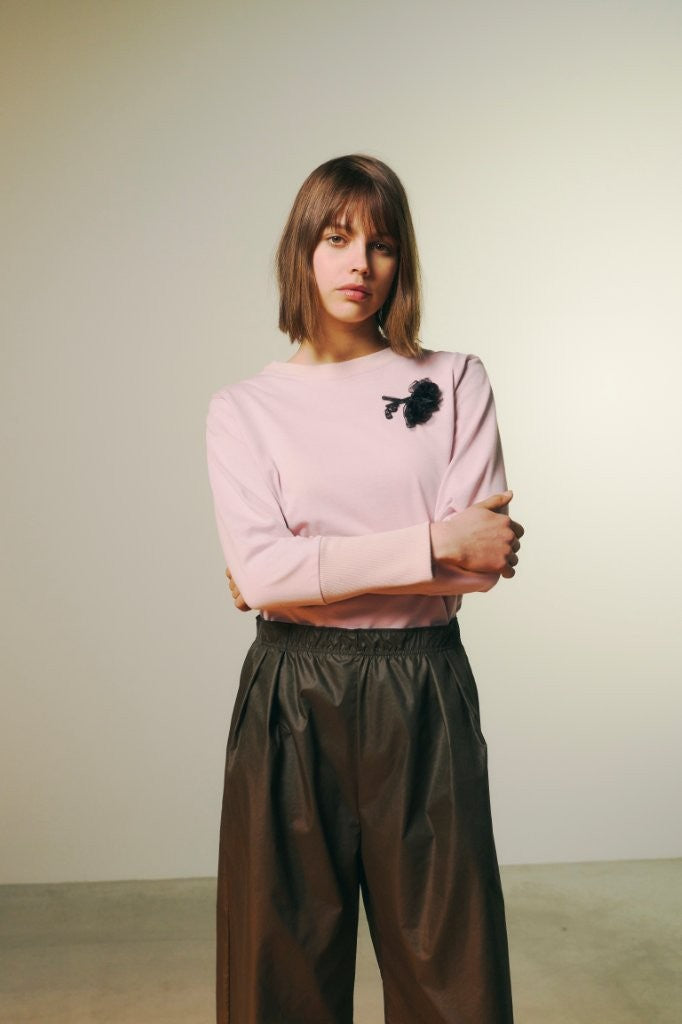 WOMENS ORGANDY FLOWER L/S T-SHIRT / PINK