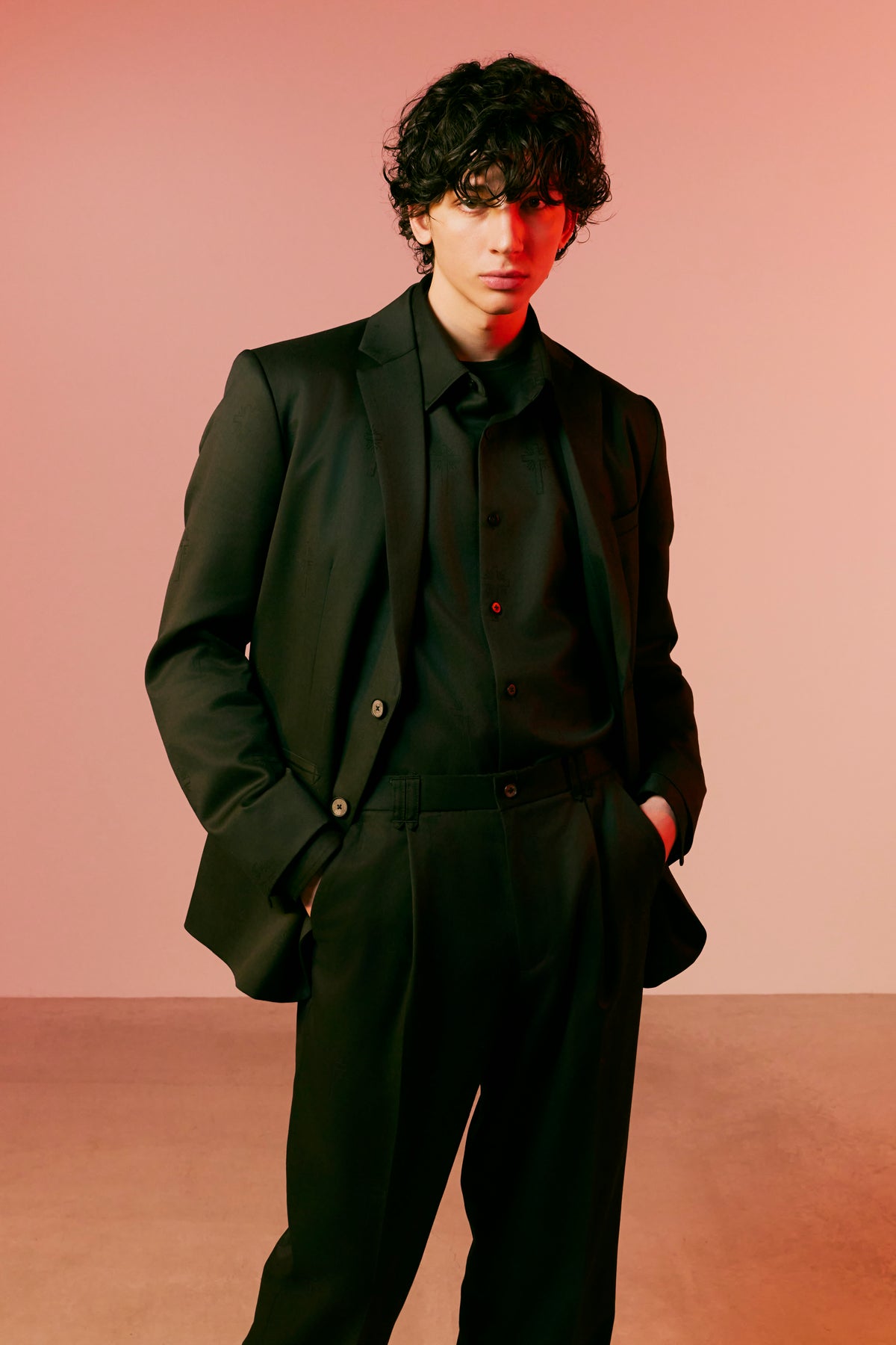 CROSS JACQUARD WOOL SHIRT / BLACK
