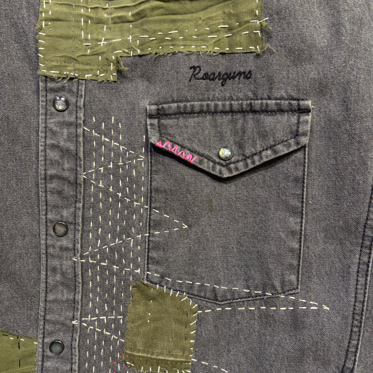 JunAle SASHIKO 8oz DENIM SHIRTS DUNKWELL / BLACK