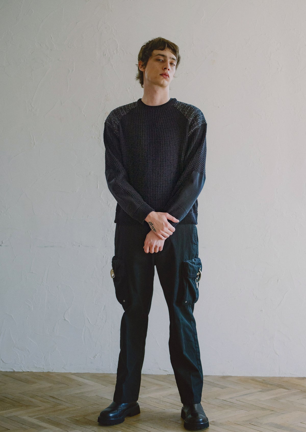 7GG WAFFLE COMMAND SWEATER / BLACK