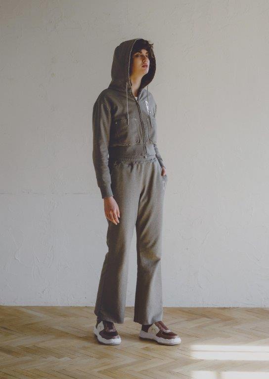 WOMEN LAME FLEECY HOODIE / GRAY