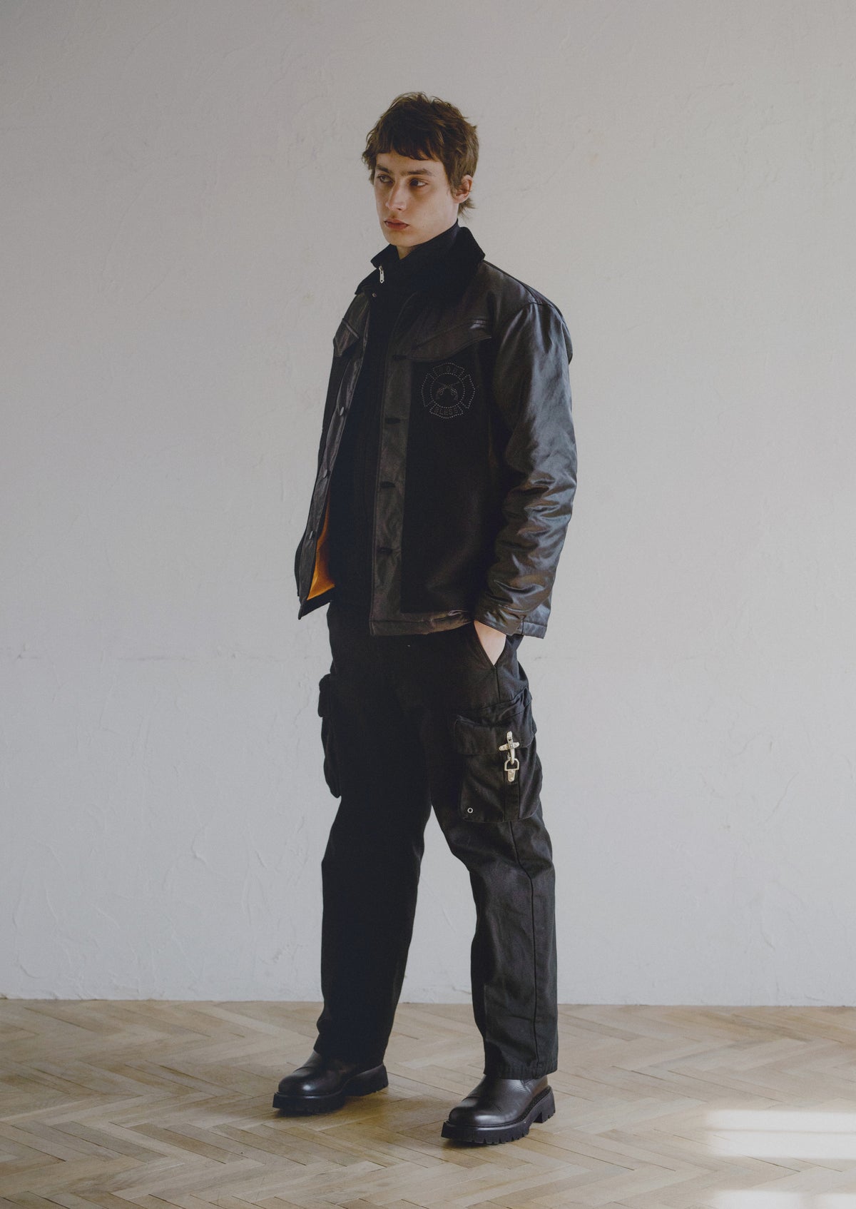 LEATHER SATIN JACKET / BLACK