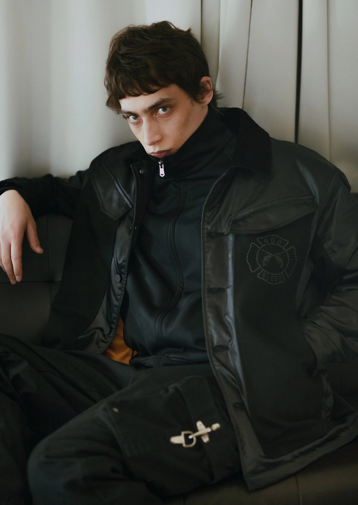 LEATHER SATIN JACKET / BLACK