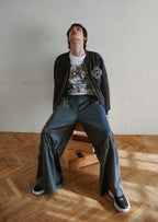 WOMEN CARDBORD JERSEY WIDE PANTS / GRAY