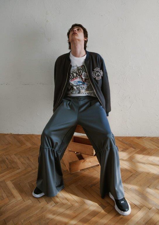 WOMEN CARDBORD JERSEY WIDE PANTS / GRAY