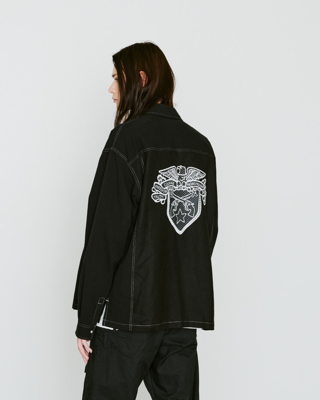 COTTON HEMP EAGLE EMBLEM SHIRT / BLACK*WHITE