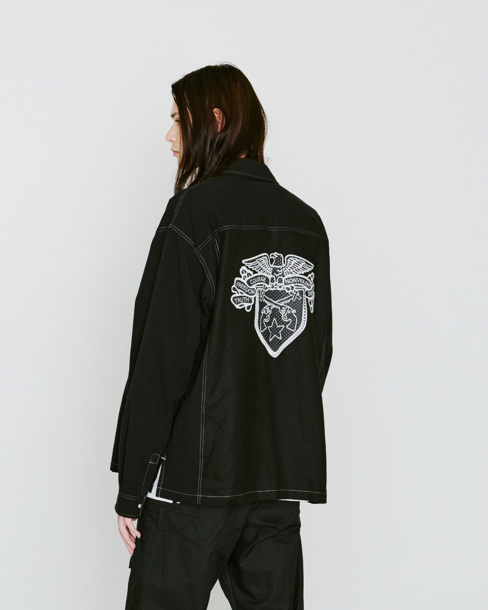 Load image into Gallery viewer, COTTON HEMP EAGLE EMBLEM SHIRT / BLACK*WHITE