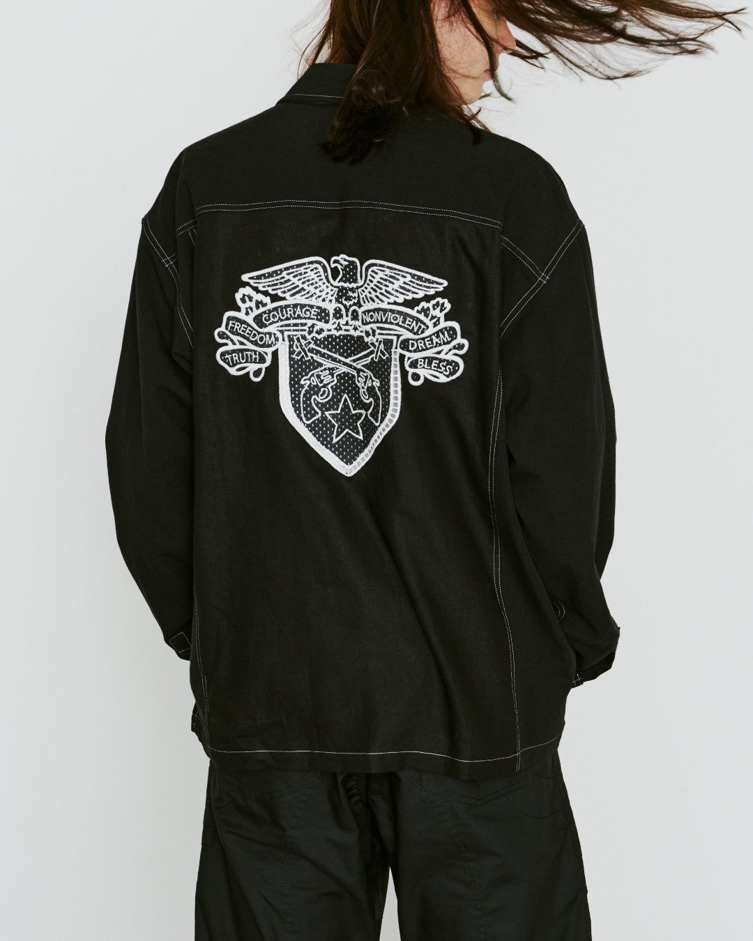 Load image into Gallery viewer, COTTON HEMP EAGLE EMBLEM SHIRT / BLACK*WHITE