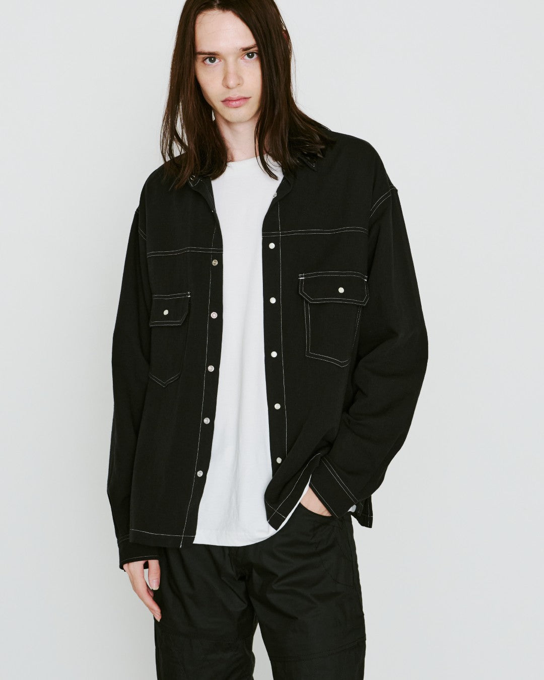 Load image into Gallery viewer, COTTON HEMP EAGLE EMBLEM SHIRT / BLACK*WHITE