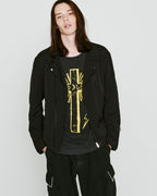 CROSS PRINT T-SHIRT / BLACK*YELLOW