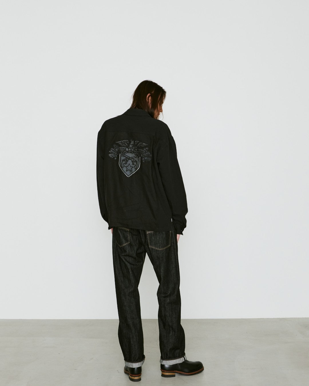 COTTON HEMP EAGLE EMBLEM SHIRT / BLACK*BLACK