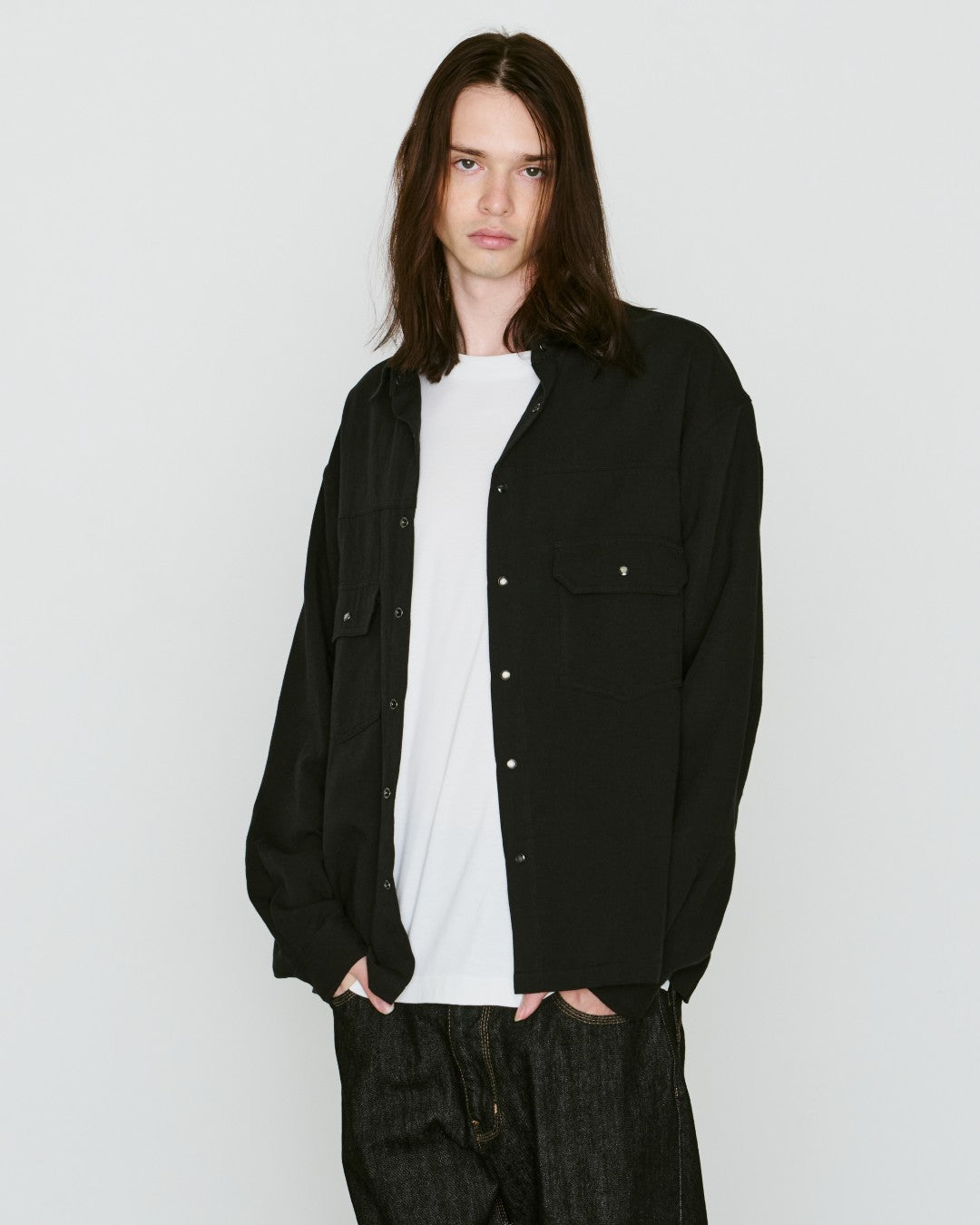 COTTON HEMP EAGLE EMBLEM SHIRT / BLACK*BLACK