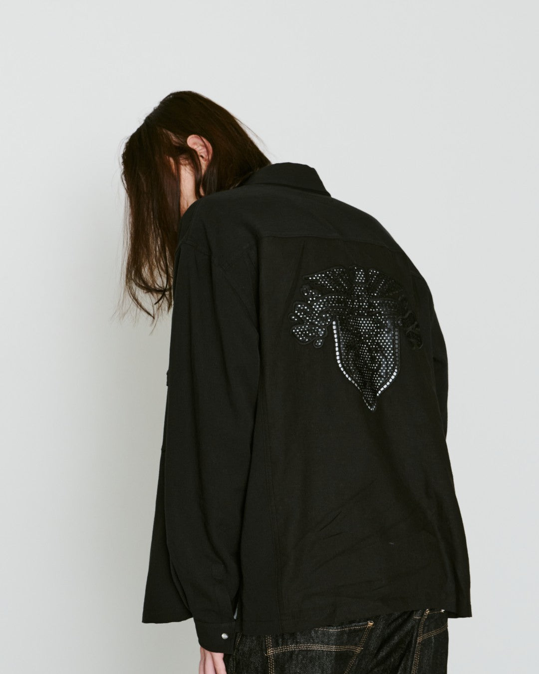 COTTON HEMP EAGLE EMBLEM SHIRT / BLACK*BLACK
