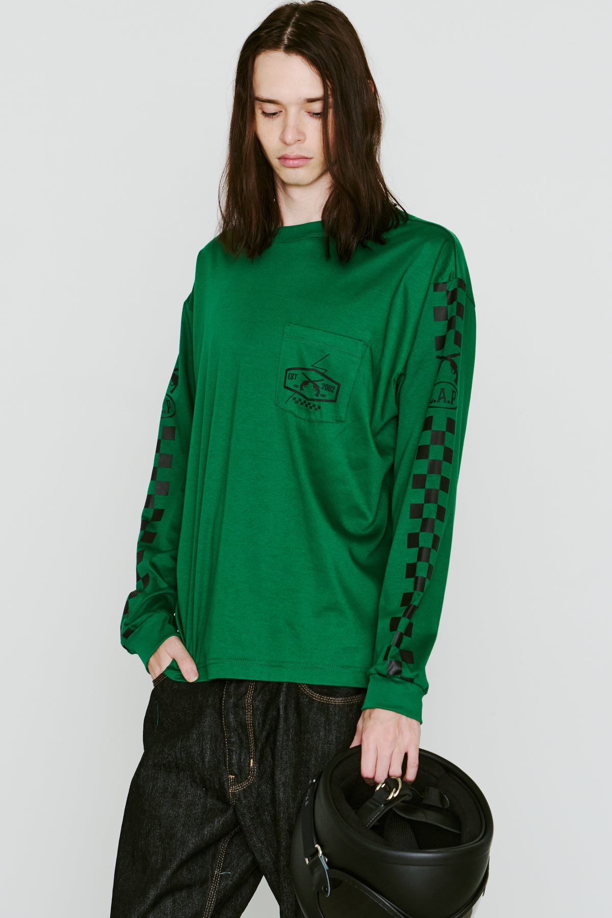 CHECKER FLAG L/S T-SHIRT / BLACK
