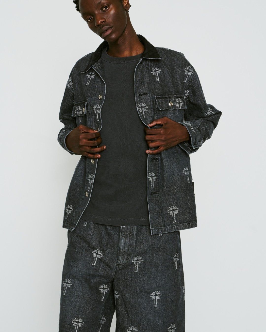 CROSS JACQUARD DENIM JACKET / BLACK