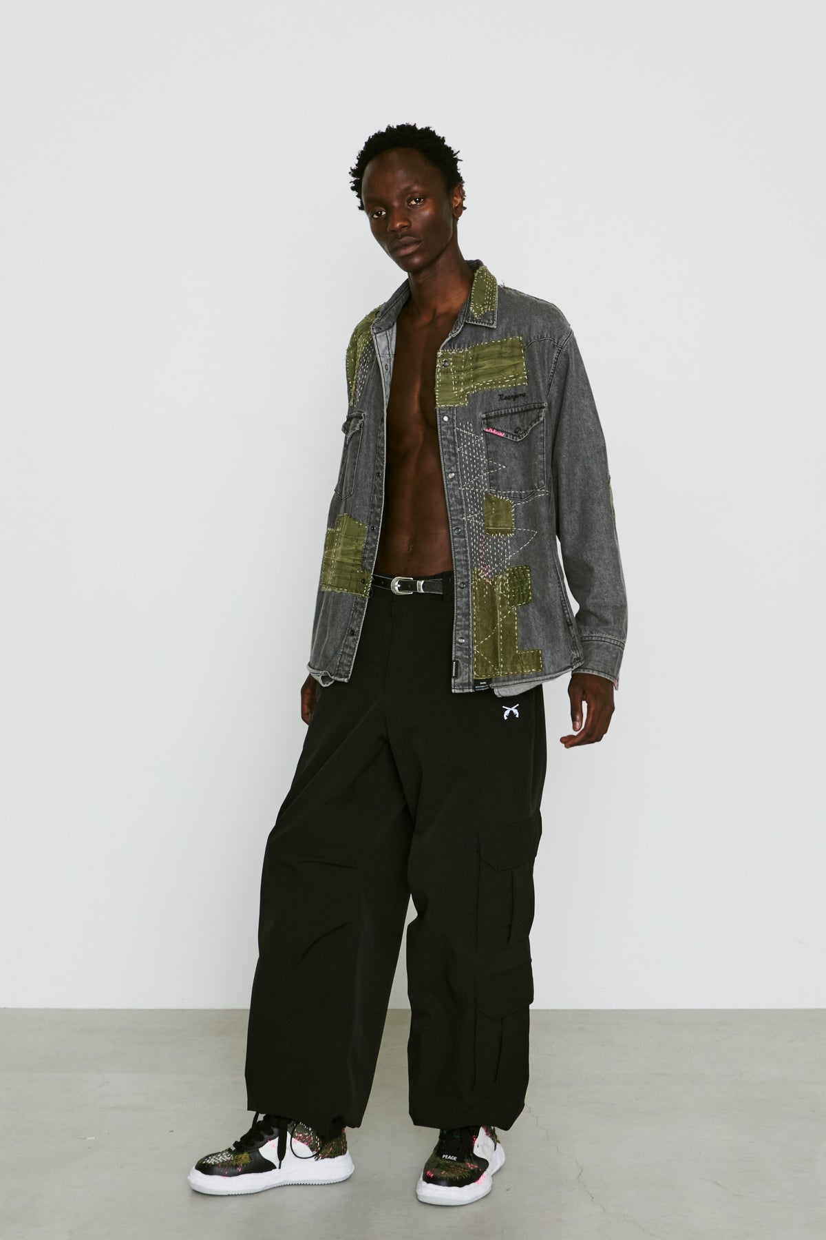 JunAle SASHIKO 8oz DENIM SHIRTS DUNKWELL / BLACK