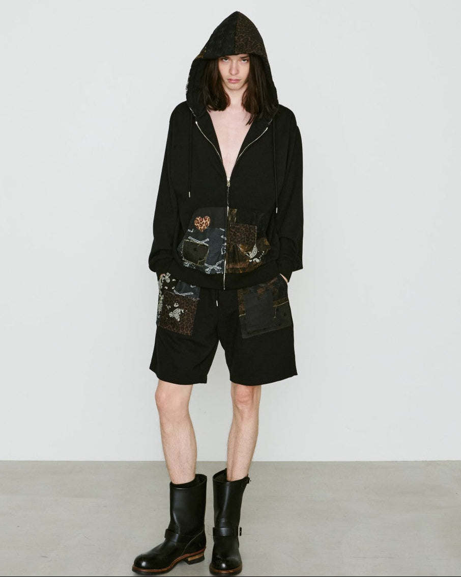 Load image into Gallery viewer, PATCH WORK REMAKE HOODIE / BLACK