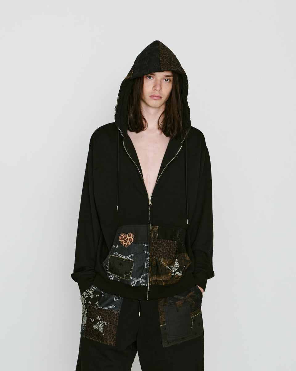 Load image into Gallery viewer, PATCH WORK REMAKE HOODIE / BLACK