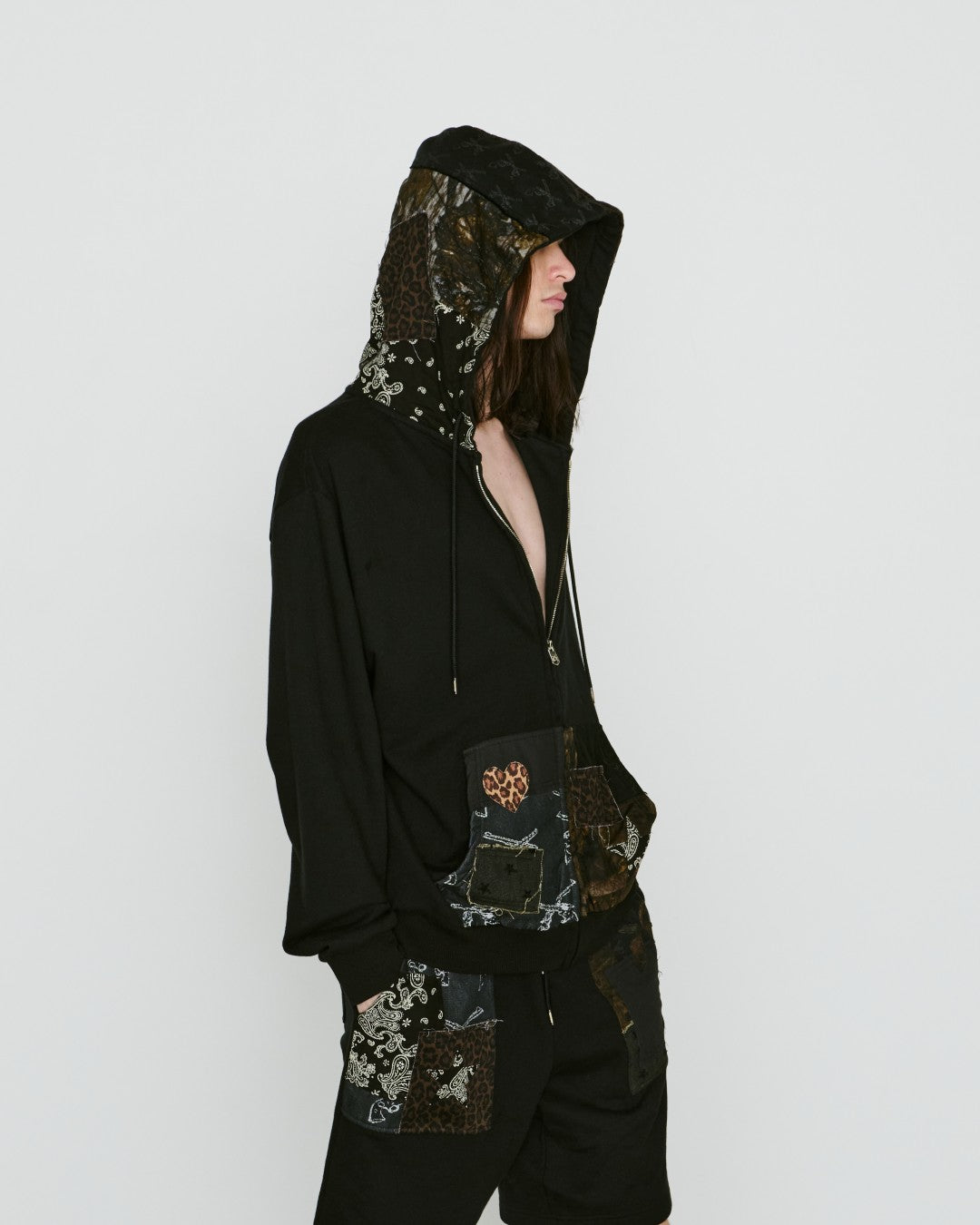 Load image into Gallery viewer, PATCH WORK REMAKE HOODIE / BLACK