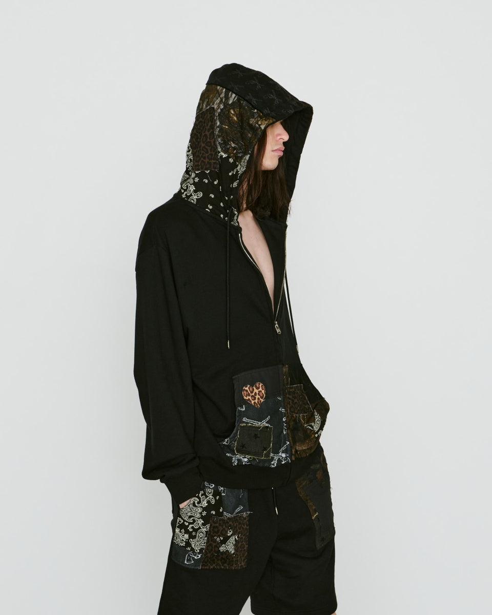 Load image into Gallery viewer, PATCH WORK REMAKE HOODIE / BLACK