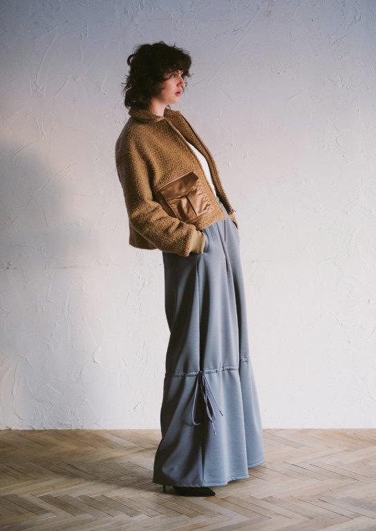 WOMEN CARDBORD JERSEY WIDE PANTS / GRAY