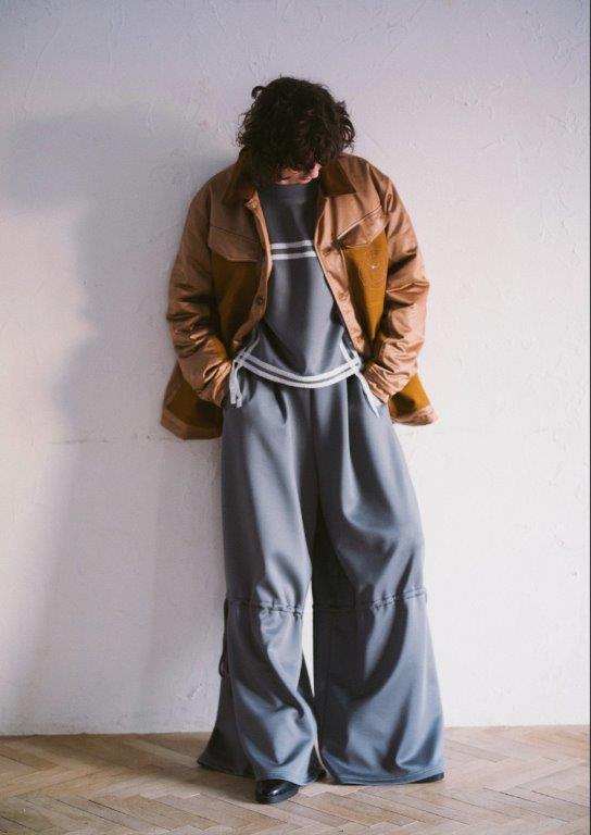 WOMEN CARDBORD JERSEY WIDE PANTS / GRAY