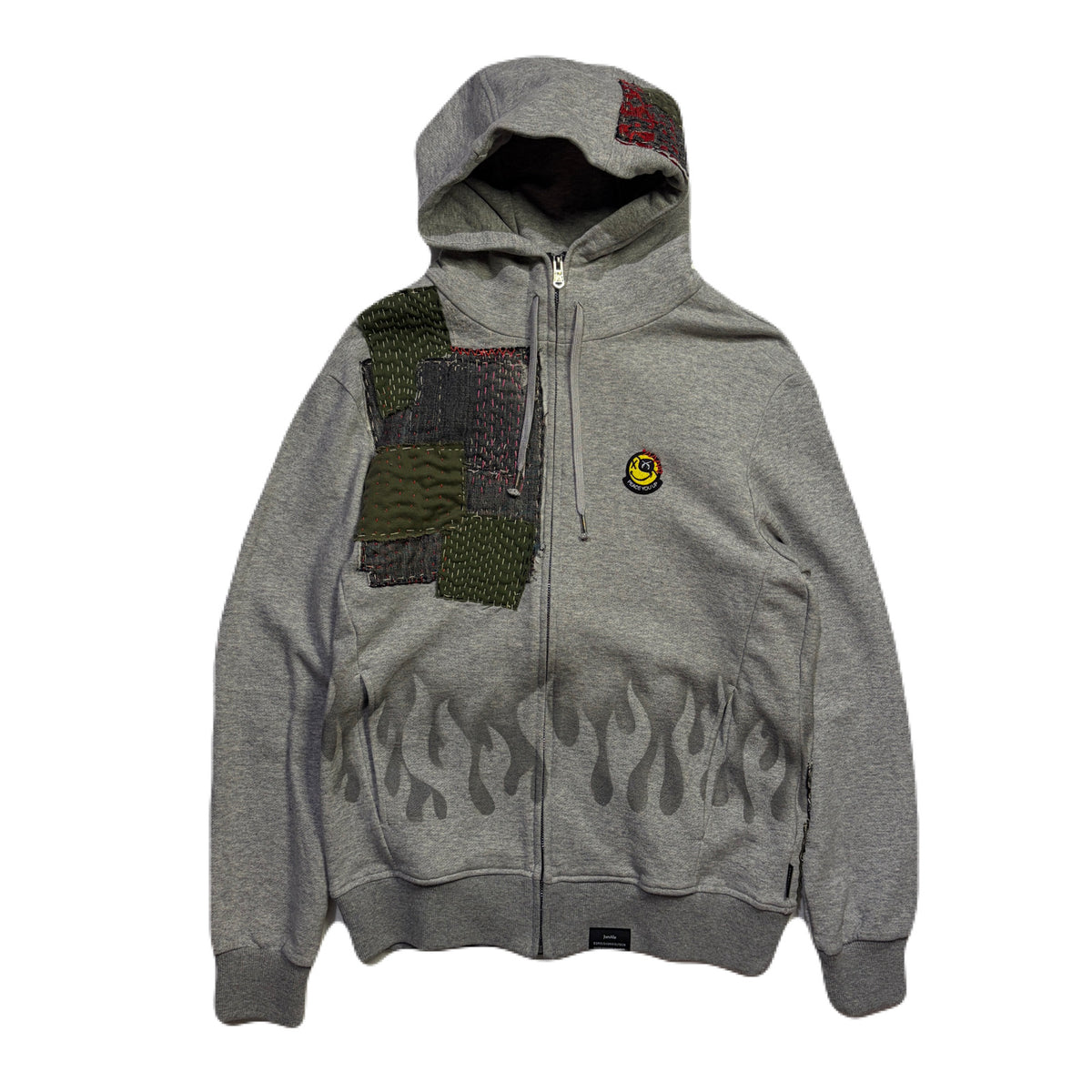 JunAle SASHIKO FLEECY HOODIE FIRE PATTERN / GRAY