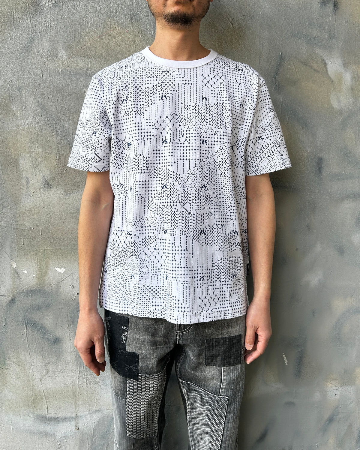 x FDMTL "Sashiko" CAMO PRINT T-SHIRT / WHITE