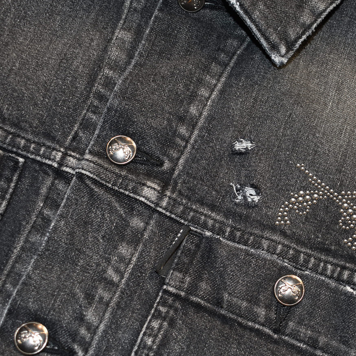 DENIM JACKET VINTAGE WASH METAL CROSSGUN / BLACK