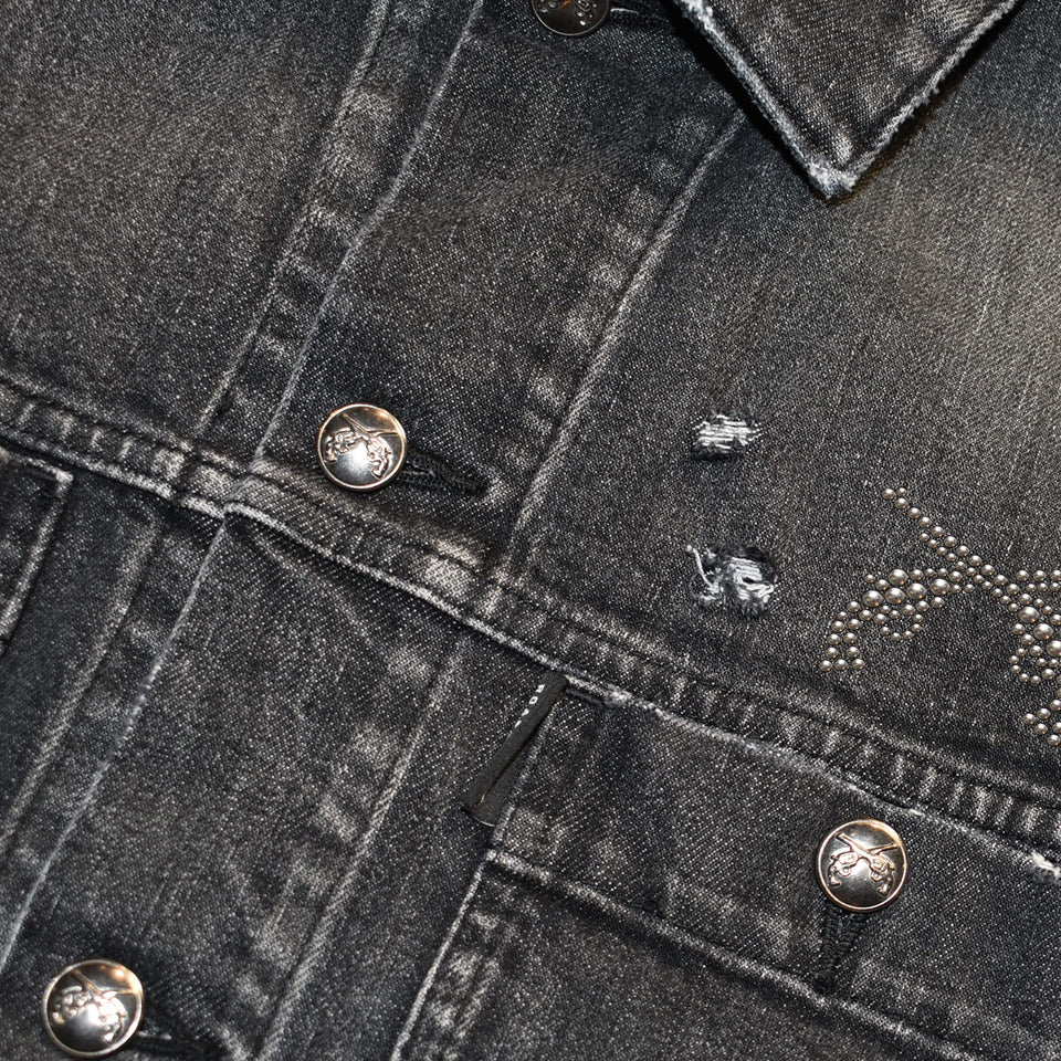 画像をギャラリービューアに読み込む, DENIM JACKET VINTAGE WASH METAL CROSSGUN / BLACK