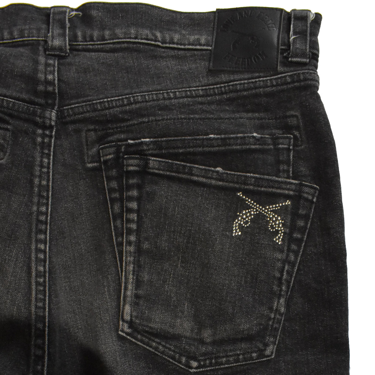VINTAGE WASH DENIM PANTS METAL CROSSGUN / BLACK