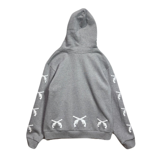 CROSSGUN LEATHER PATCH SWEAT HOODIE / GRAY