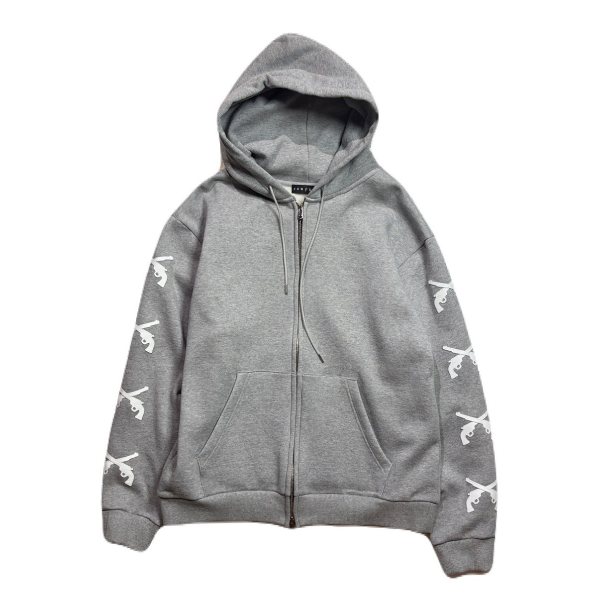 CROSSGUN LEATHER PATCH SWEAT HOODIE / GRAY
