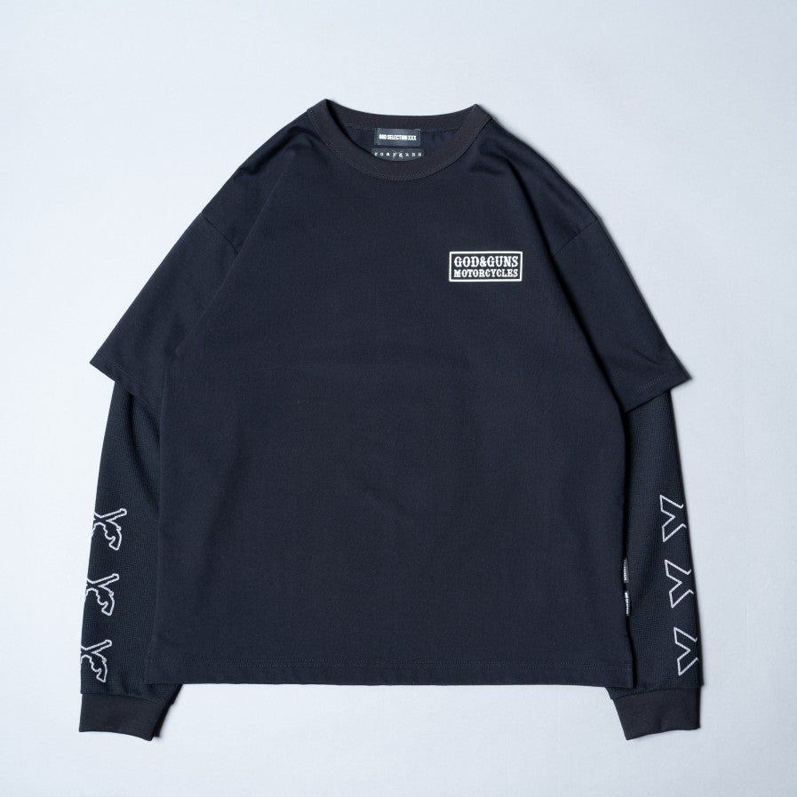 画像をギャラリービューアに読み込む, TRIPLE GUNS EMBLEM LAYERED T-SHIRT / BLACK