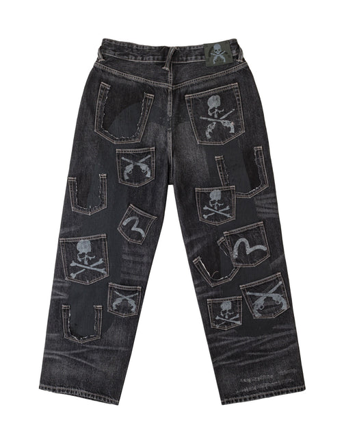 EVISU x mastermind JAPAN x roarguns WASHED MULTI-POCKET SELVEDGE DENIM JEANS