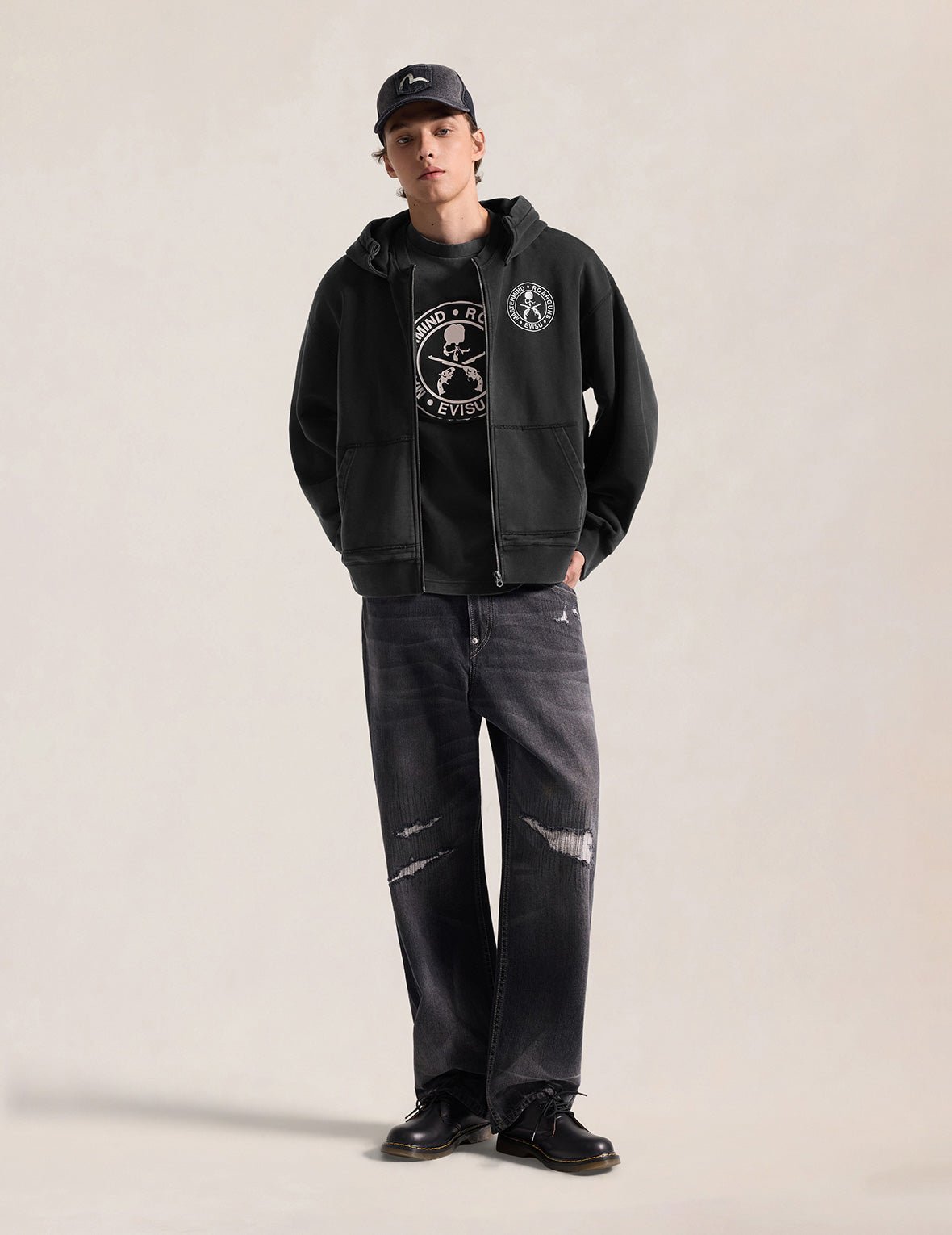 EVISU x mastermind JAPAN x roarguns SKULLGUNS DAICOCK AFTERHOOD SWEATSHIRT