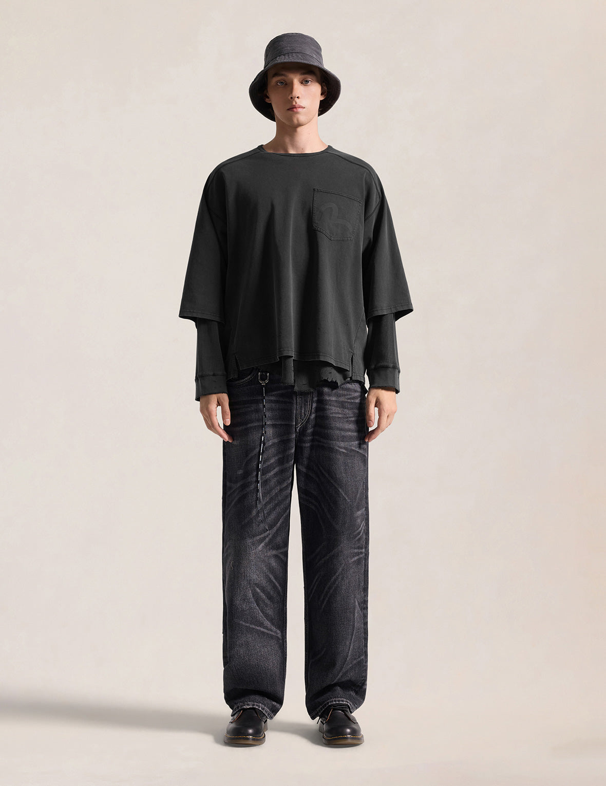 EVISU x mastermind JAPAN x roarguns DISTRESSED LAYERED L/S T-SHIRT