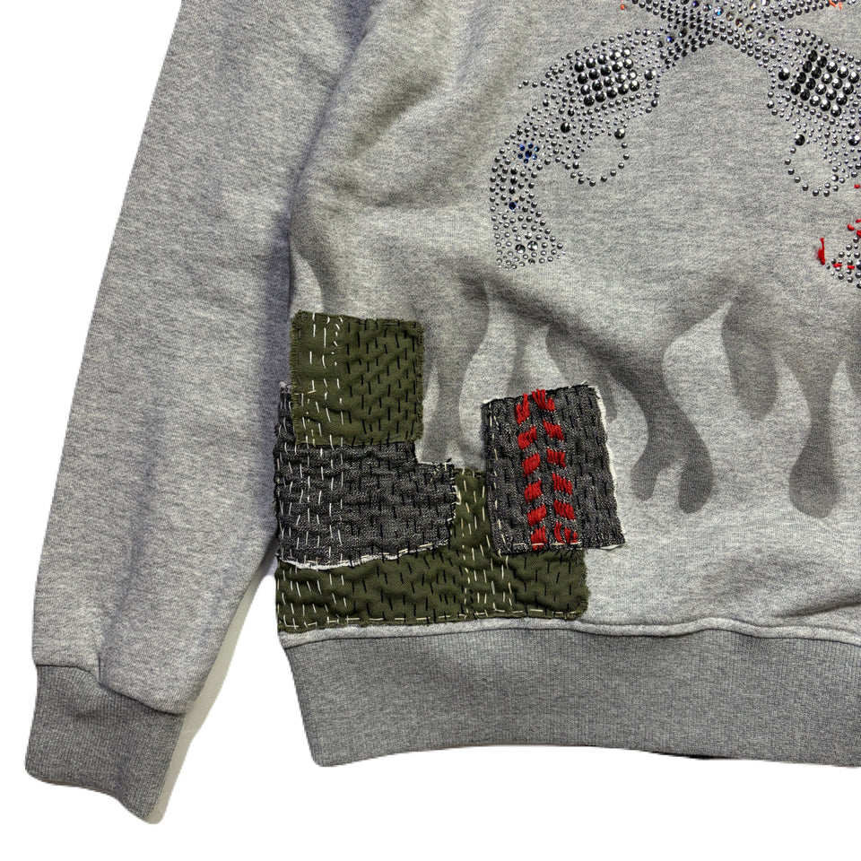 将图片加载到图库查看器，JunAle SASHIKO FLEECY HOODIE FIRE PATTERN / GRAY