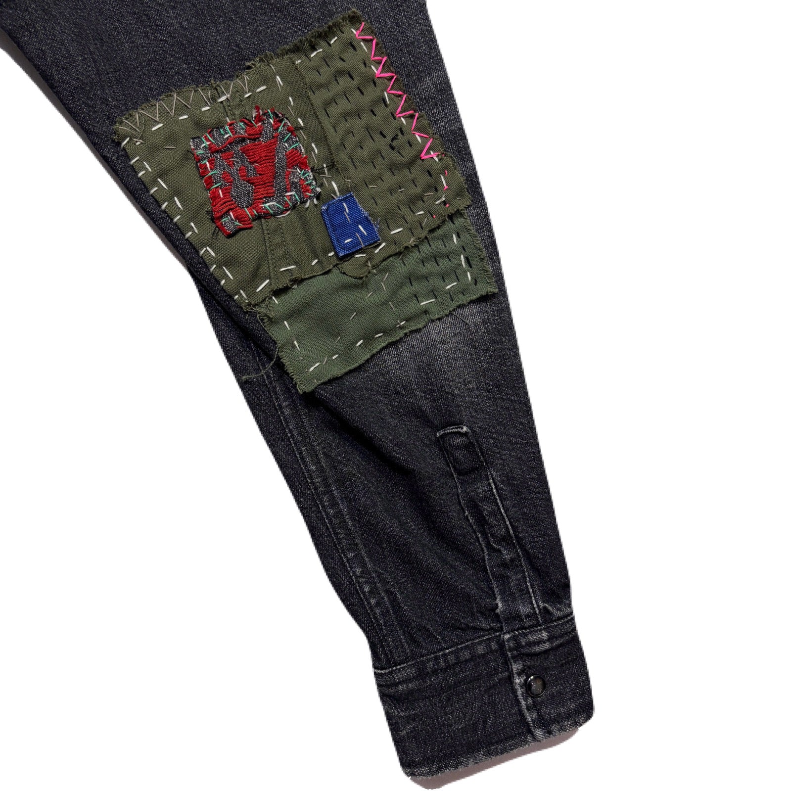 画像をギャラリービューアに読み込む, JunAle SASHIKO 11.9oz DENIM SHIRT SMILY/ BLACK