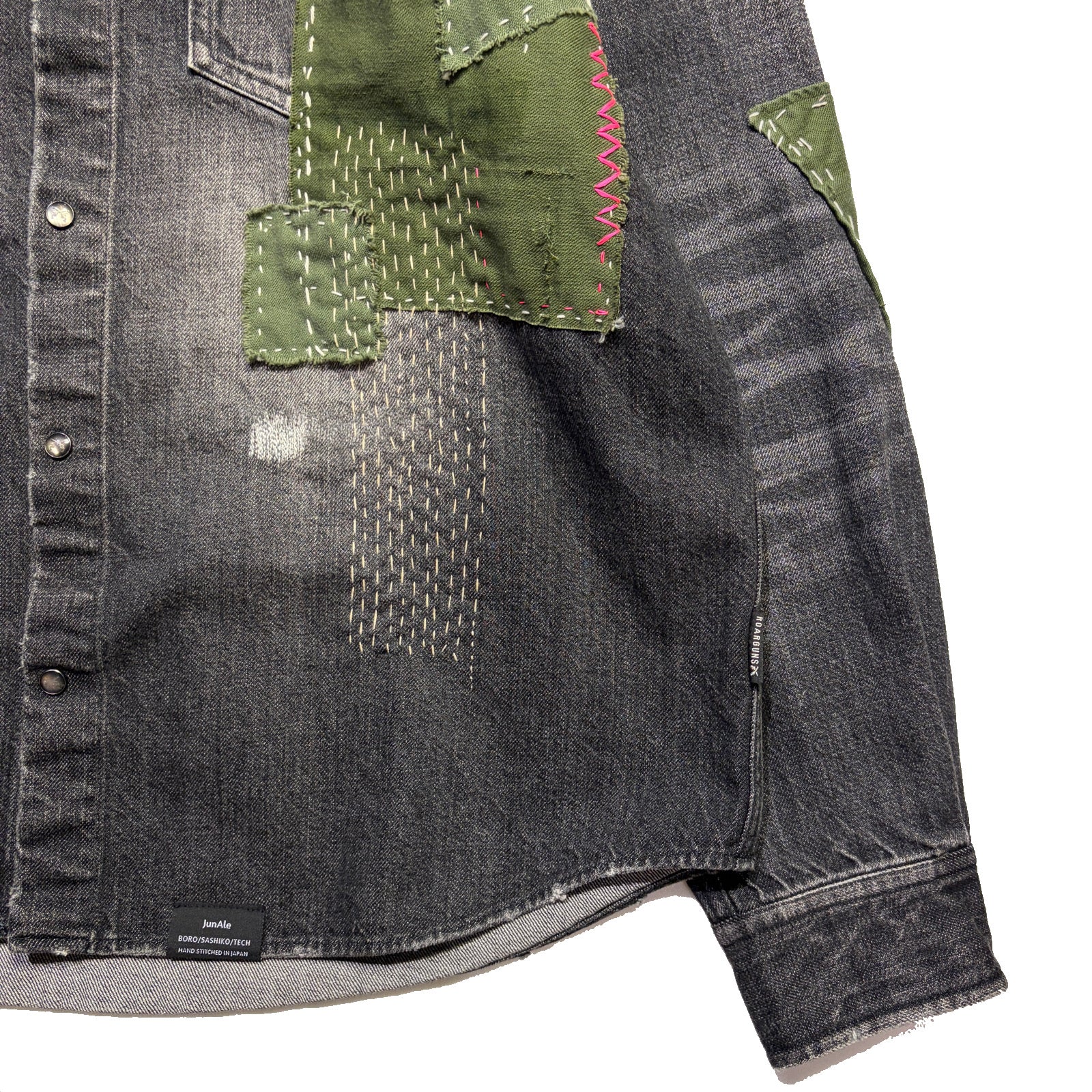 画像をギャラリービューアに読み込む, JunAle SASHIKO 11.9oz DENIM SHIRT SMILY/ BLACK